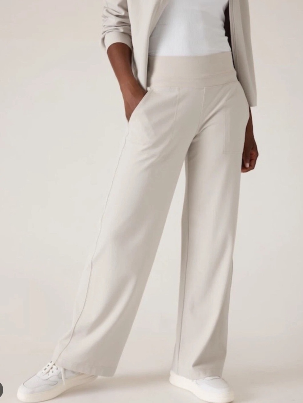 Athleta Wide-Leg Venice Pants abalone Cream Split Hem small